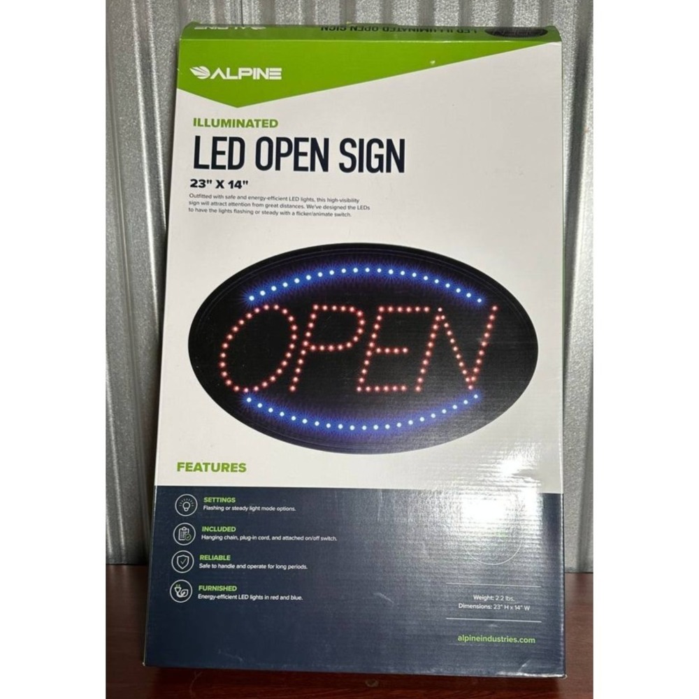 Alpine LED Open Closed‎ Sign 23" x 14" Oval Lighted Store Display Plug-In